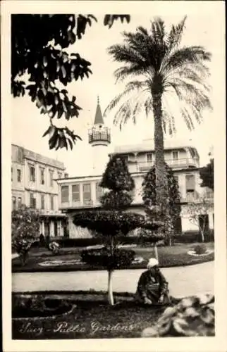 Ak Suez Ägypten, öffentlicher Garten