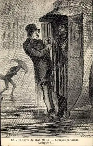 Künstler Ak Daumier, H., Pariser Typen, überfüllter Omnibus im Regen