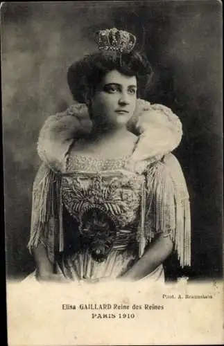 Ak Paris, Elisa Gaillard, Reine des Reines, Mi-Careme 1910