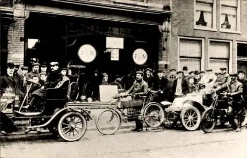 Ak Leiden Südholland Niederlande, Autos und Motorräder 1900
