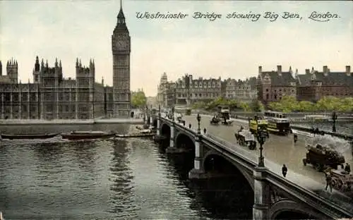 Ak City of Westminster London England, Westminster Bridge, Big Ben