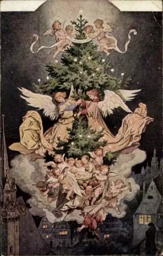Künstler Ak Richter, L., Christnacht, Tannenbaum, Engel