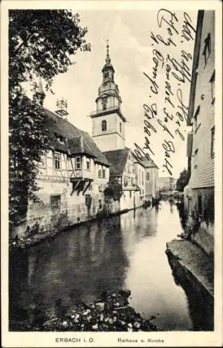 Ak Erbach im Odenwald Hessen, Rathaus, Kirche