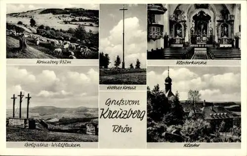 Ak Kreuzberg Bischofsheim Rhön, Hohes Kreuz, Golgatha-Wildflecken, Kloster, Klosterkirche