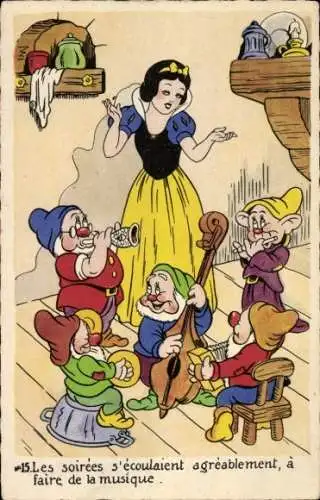 Ak Walt Disney, Schneewittchen, Zwerge
