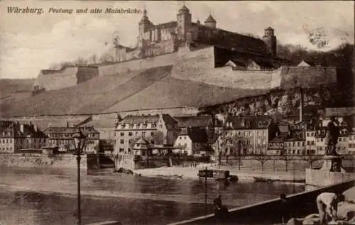 Ak Würzburg am Main Unterfranken, Festung, alte Mainbrücke