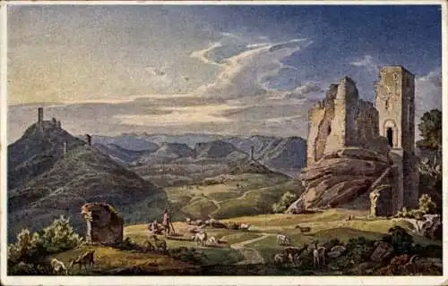 Künstler Ak Rottmann, Trifelslandschaft, Pfalz, Ruine, Panorama