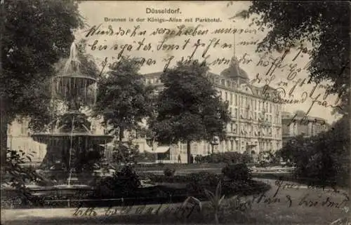 Ak Düsseldorf am Rhein, Brunnen, Königs-Allee, Parkhotel