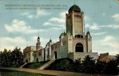 Ak Brüssel, Weltausstellung 1910, Herstal Arms Manufacture Pavilion