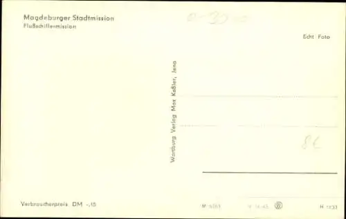 Ak Magdeburger Stadtmission, Kirchenschiff der Flussschiffermission