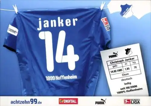 Autogramm Fußball, Christoph Janker, TSG 1899 Hoffenheim