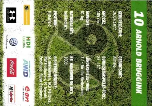Autogrammkarte Fußball, Arnold Bruggink, Hannover 96