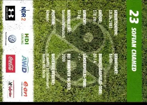 Autogrammkarte Fußball, Sofian Chahed, Hannover 96