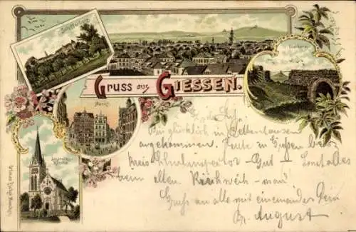 Litho Gießen an der Lahn Hessen, Schifferberg, Markt, Johannes Kirche, Gleiberg