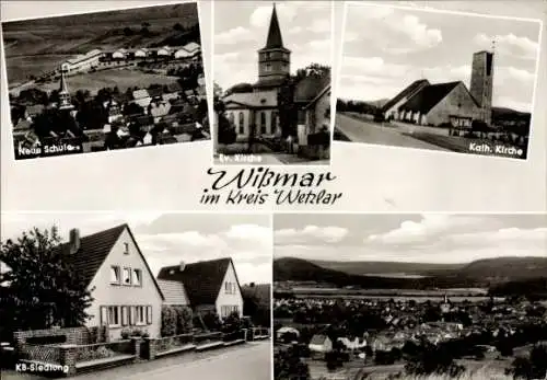 Ak Wissmar Wißmar Wettenberg in Hessen, Evangelische Kirche, Katholische Kirche, KB-Siedlung