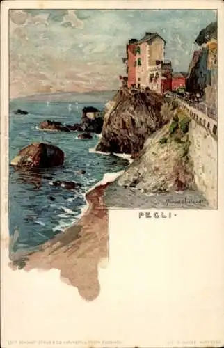 Künstler Litho Wielandt, Manuel, Pegli Genova Genua Ligurien, Blick auf das Meer