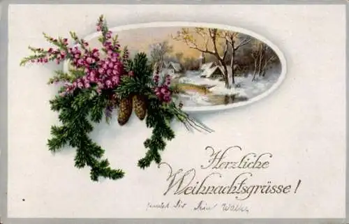 Ak Glückwunsch Weihnachten, Tannenzweige, Tannenzapfen
