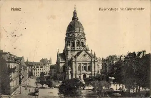 Ak Mainz am Rhein, Kaiser-Straße mit Christuskirche