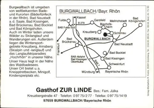 Ak Burgwallbach Schönau an der Brend Unterfranken, Gasthof Zur Linde, Inh. Jülka, Panorama