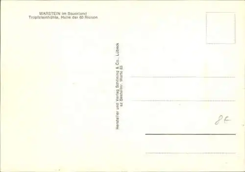 Ak Warstein im Sauerland, Tropfsteinhöhle, Halle der 60 Riesen