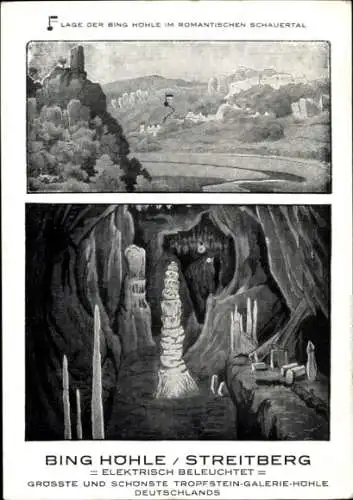 Ak Streitberg Wiesenttal Fränkische Schweiz, Burgruine Streitburg, Bing Höhle, Tropfsteinhöhle