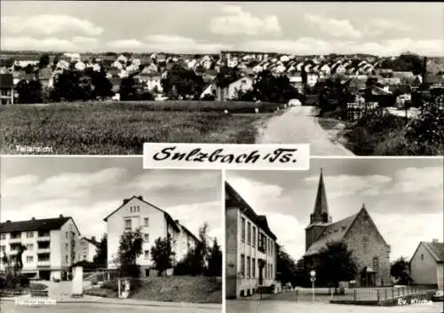 Ak Sulzbach im Taunus, evangelische Kirche, Hauptstraße, Teilansicht