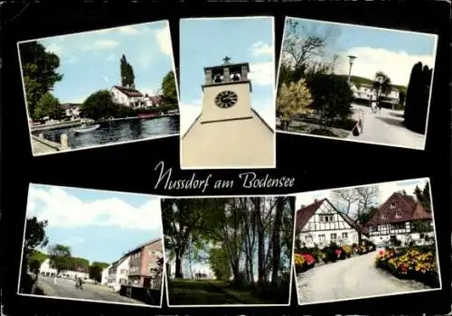 Ak Nußdorf Nussdorf Überlingen am Bodensee, Kirche, Uhr, Fachwerkhaus, Teilansichten