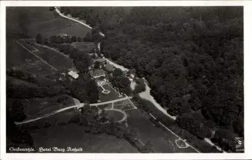 Ak Mägdesprung Harzgerode am Harz, Geißenmühle, Hotel Burg Anhalt, Blick aus der Luft