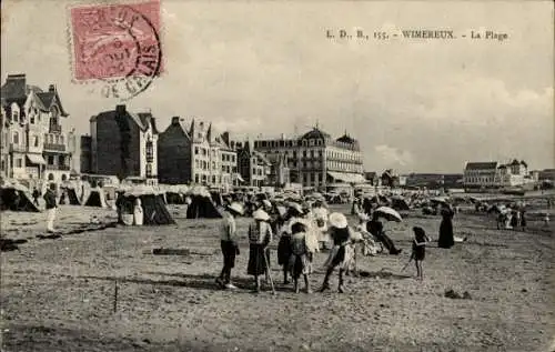 Ak Wimereux Pas de Calais, La Plage, Strandbesucher am Strand