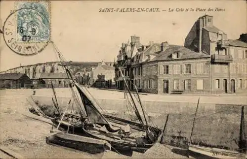 Ak Saint Valery en Caux Seine Maritime, La Cale et la Place des Bains