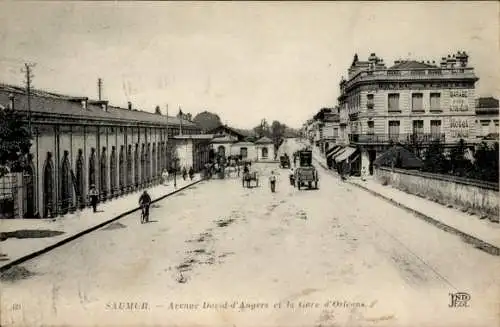 Ak Saumur Maine et Loire, Avenue David-d-Angers et la Gare d'Orleans