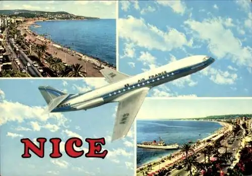 Ak Nice Nizza Alpes Maritimes, Teilansicht, Luftbild, Air France im Flug