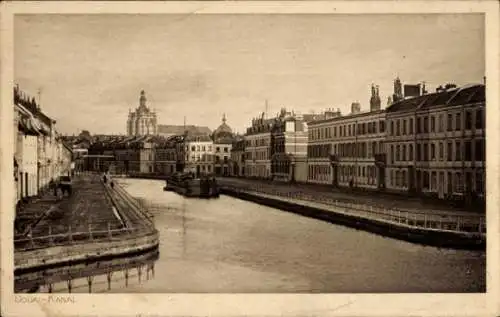 Ak Douai Nord, Vue sur le canal et le bateau, Maisons