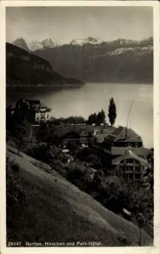 Ak Gunten am Thunersee Kanton Bern, Hirschen und Park-Hotel