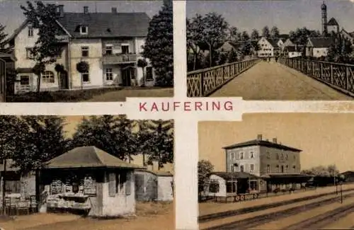 Ak Kaufering in Oberbayern, Bahnhof, Brücke, Gasthof