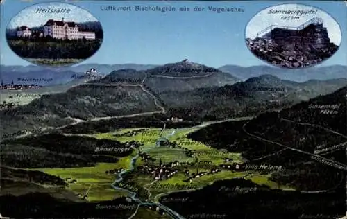 Landkarten Ak Bischofsgrün im Fichtelgebirge, Schneeberg, Heilstätte, Birnstengel