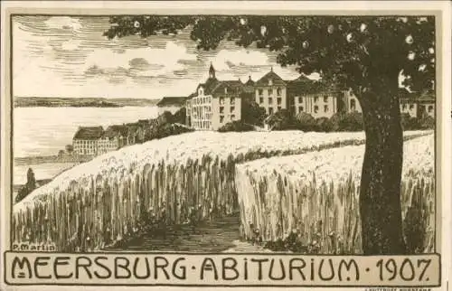 Studentika Künstler Ak Martin, P., Meersburg am Bodensee, Abiturium 1907
