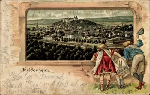Präge Passepartout Litho Heidenheim an der Brenz Württemberg, Gesamtansicht, Kinder