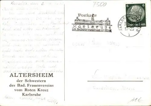Ak Karlsruhe in Baden Württemberg, Luisenheim, Altersheim, Schwestern des Frauenvereins, Rotes Kreuz