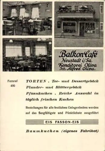 Ak Neustadt Sachsen, Balkon-Café-Konditorei Oliva