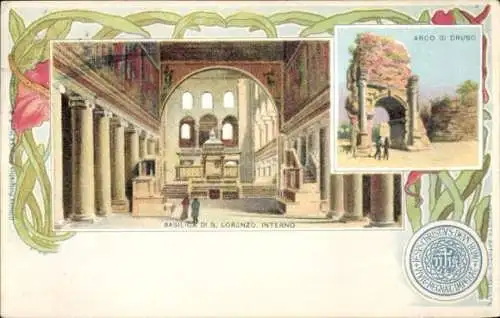 Künstler Litho Roma Rom Lazio, Basilica di S. Lorenzo, Arco di Druso