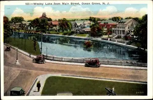 Ak New Jersey USA, Wesley Lake von der Main Street, Ocean Grove