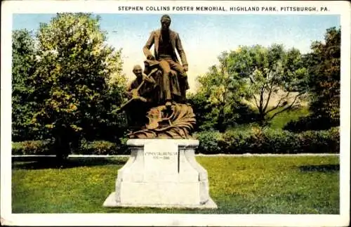 Ak Pittsburgh Pennsylvania USA, Stephen Collins Foster Memorial, Highland Park