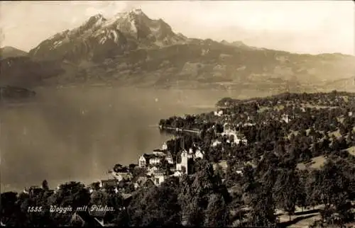 Ak Weggis Kanton Luzern, Panorama mit Pilatus