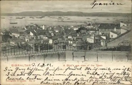 Ak Gibraltar, eine Vogelperspektive der Stadt