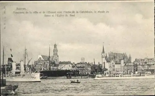 Ak Anvers Antwerpen Flandern, Panorama, Kathedrale, Museum, St. Paul Kirche