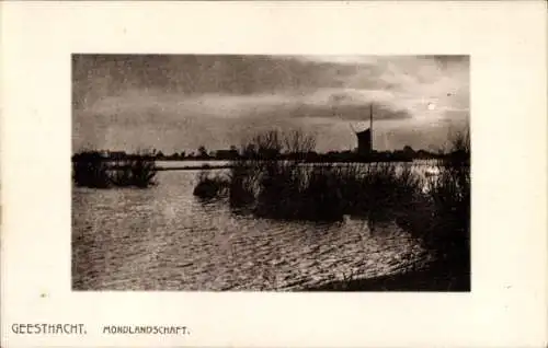 Ak Geesthacht im Herzogtum Lauenburg, Landschaft im Mondlicht