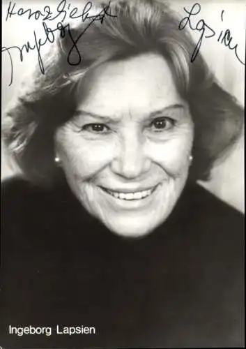 Ak Schauspielerin Ingeborg Lapsien, Portrait, Autogramm