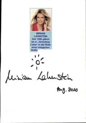 Ak Schauspielerin Miriam Lahnstein, Portrait, Autogramm, Verbotene Liebe