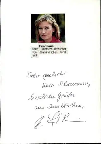 Ak Schauspielerin Karin Lambert-Butenschön, Portrait, Autogramm